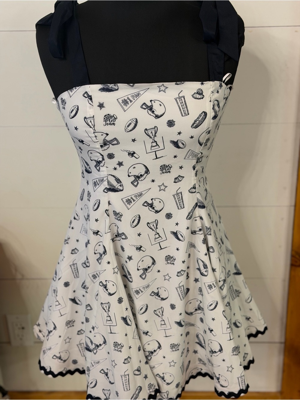 Francesca's Navy & White Football Print Dress Small